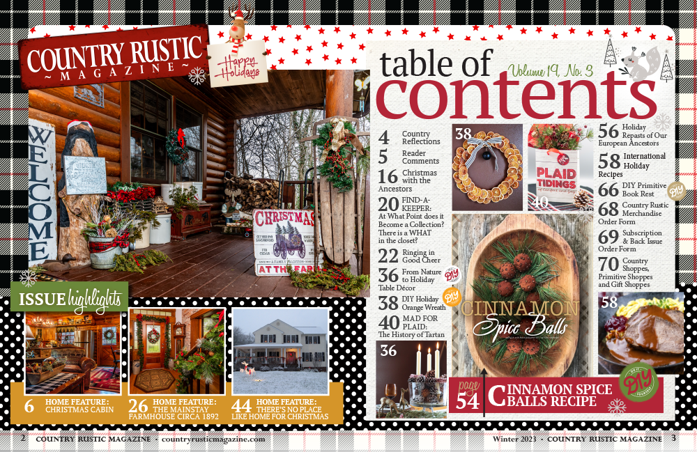 Country Rustic Magazine Table of Contents Holiday/Winter 2023